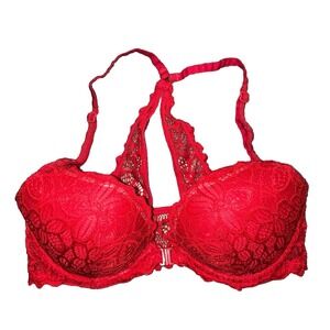 PINK Victoria's Secret Date‎ Racerback Push Up Lace Bra 32D Red Front Close